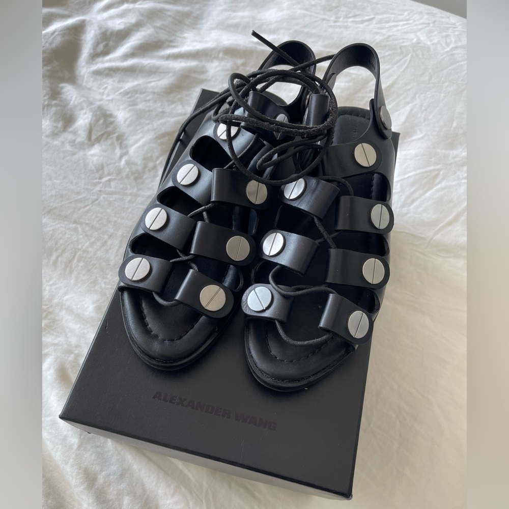ALEXANDER WANG Leather Studded Accents Gladiator Sandals Size 38